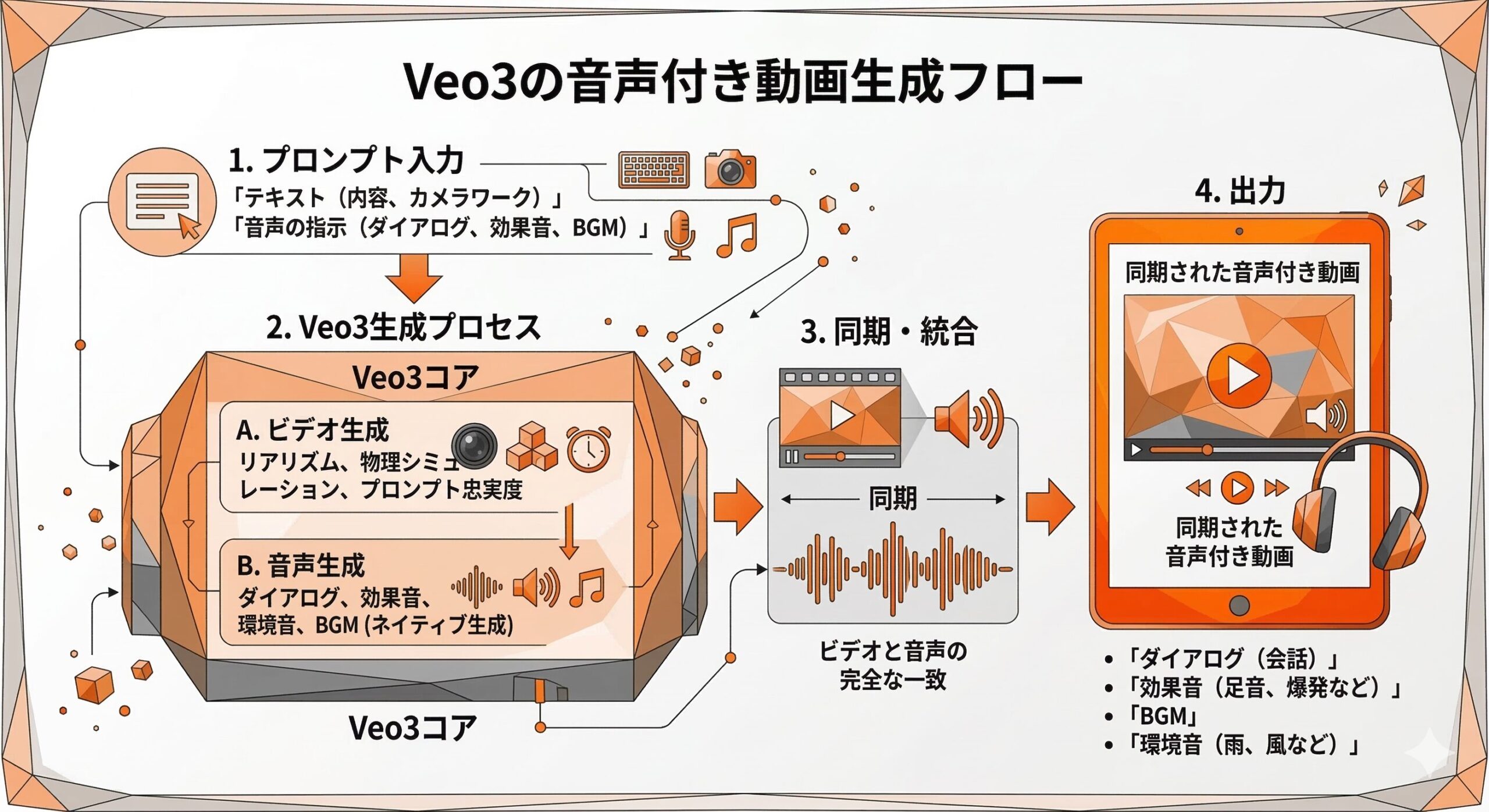 Google Veo3 音声付き動画生成フロー図