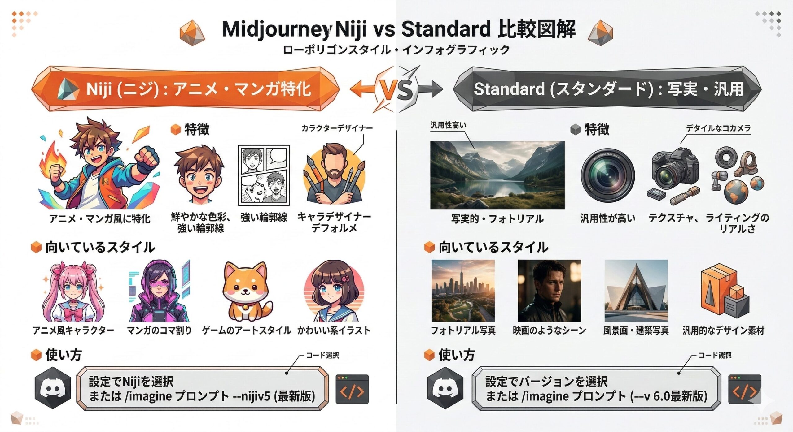 Midjourney NijiモードとStandardモードの比較