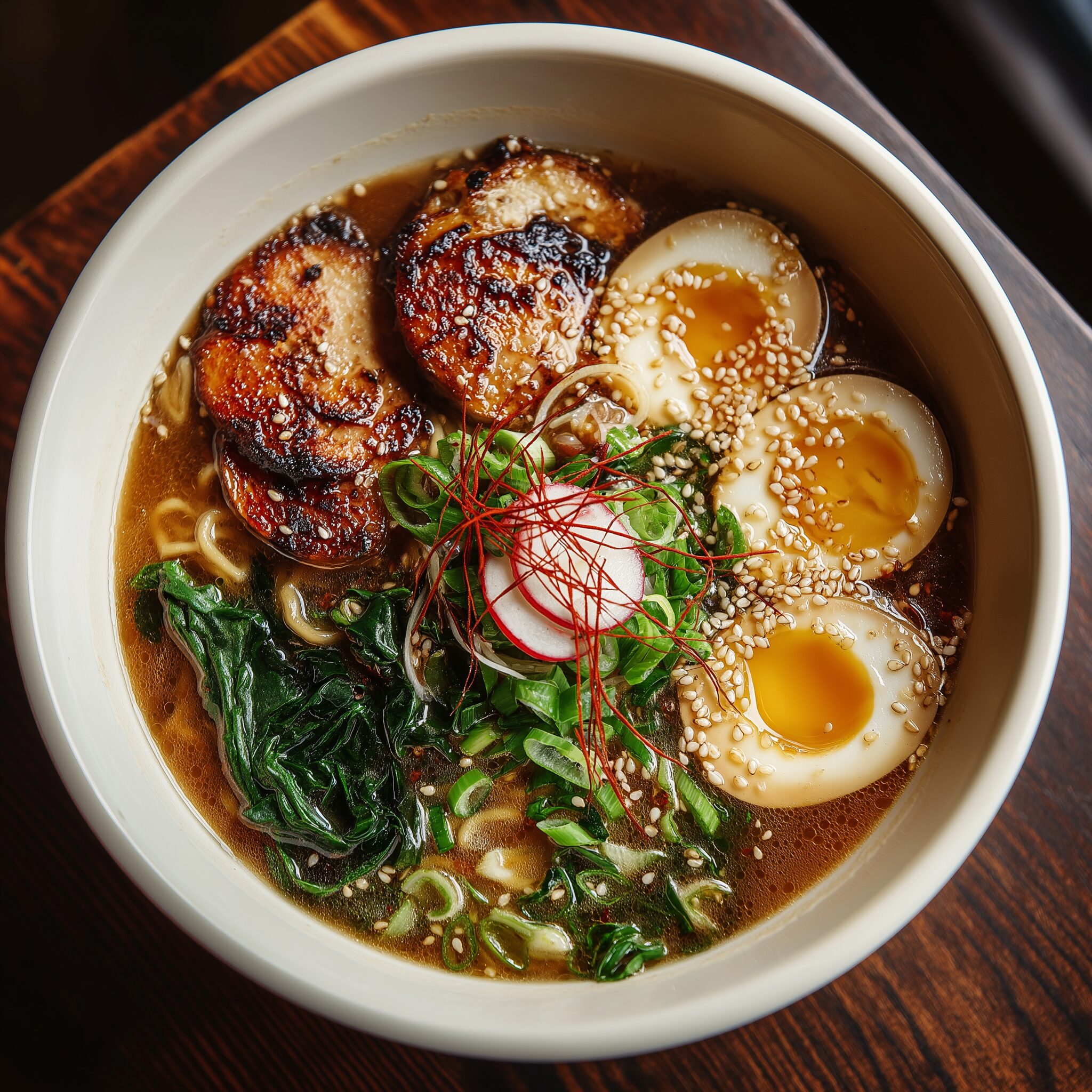 Midjourneyで--no（ネガティブプロンプト）を使って生成したラーメン料理写真